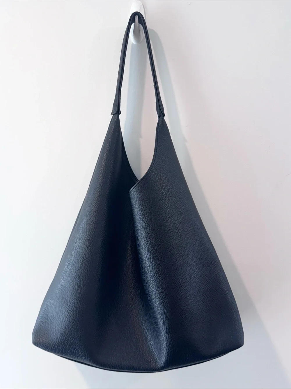 Soft Vegan Leather Shoulder Handbag Slouch Tote Purse - Black